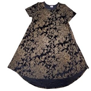 LuLaRoe Womens Dress Carly Size 2XL Elegant Black Gold Paisley Velvet 2X XXL